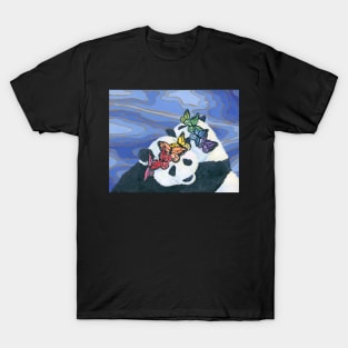 Pandas with Rainbow Butterfly Crowns T-Shirt